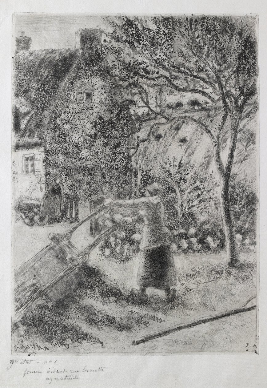Mujer vaciando una carretilla, 1880 de Camille Jacob Pissarro