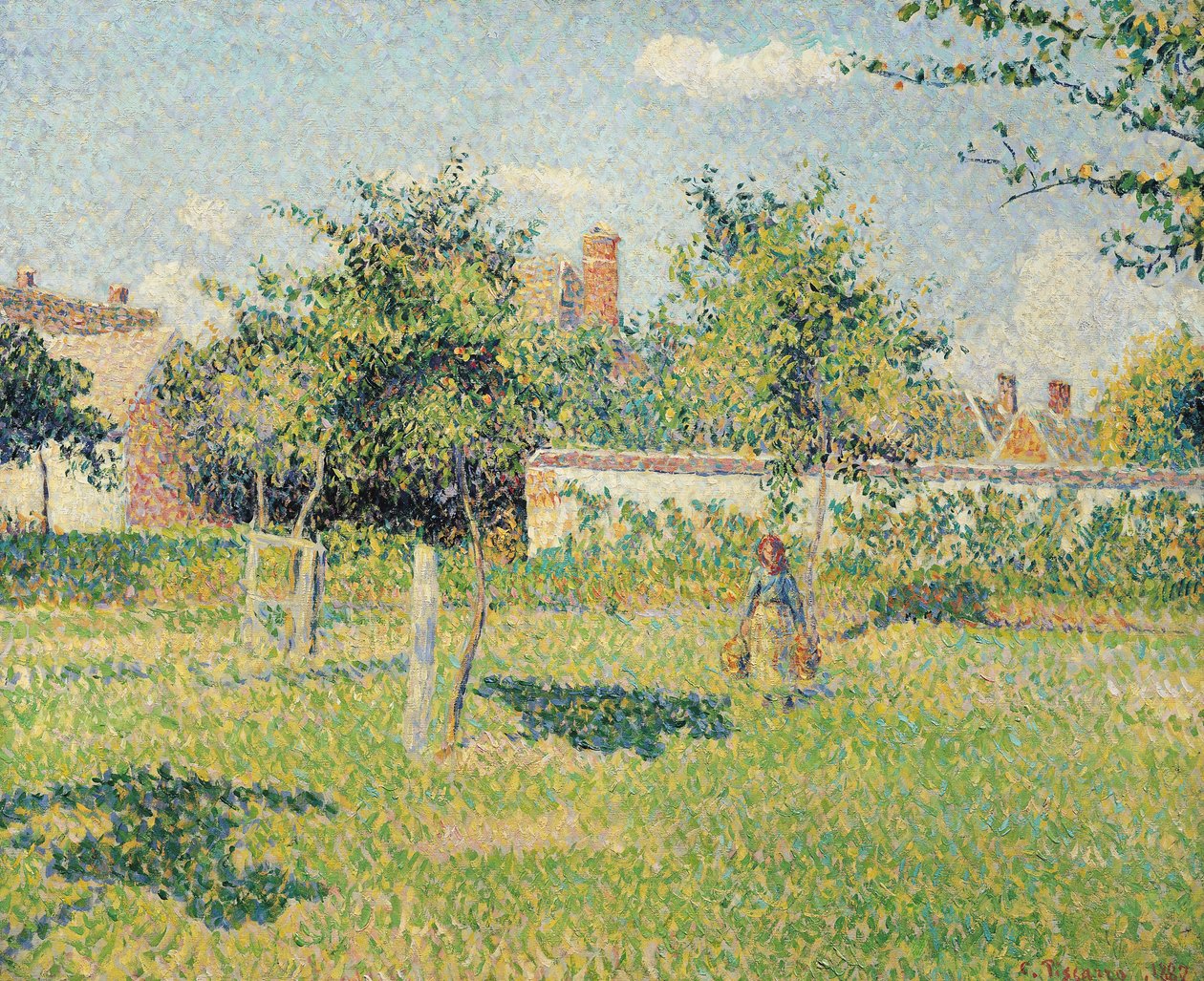 Mujer en el prado en Eragny, primavera, 1887 de Camille Jacob Pissarro