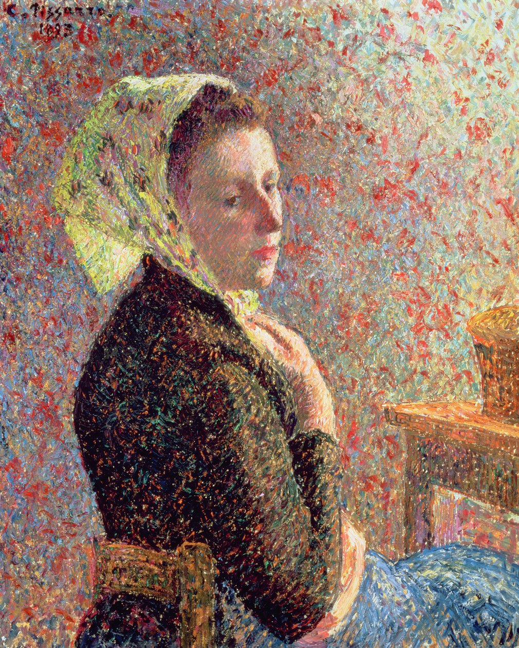 Mujer con pañuelo verde en la cabeza, 1893 de Camille Jacob Pissarro
