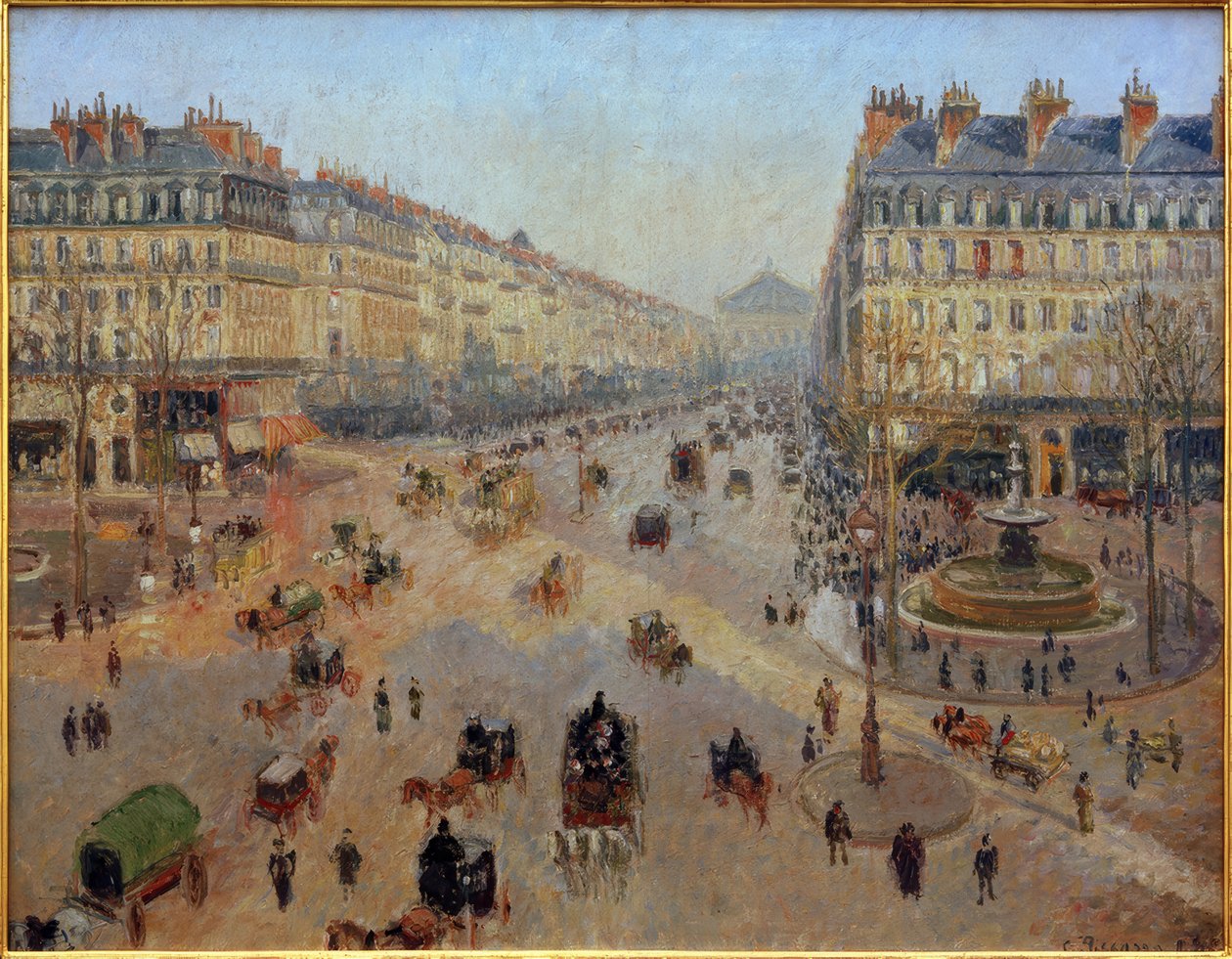 Avenida de la Ópera, sol, mañana de invierno de Camille Jacob Pissarro