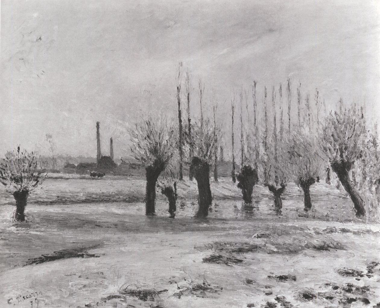 Orillas del Oise en Pontoise, Efecto de Nieve de Camille Jacob Pissarro