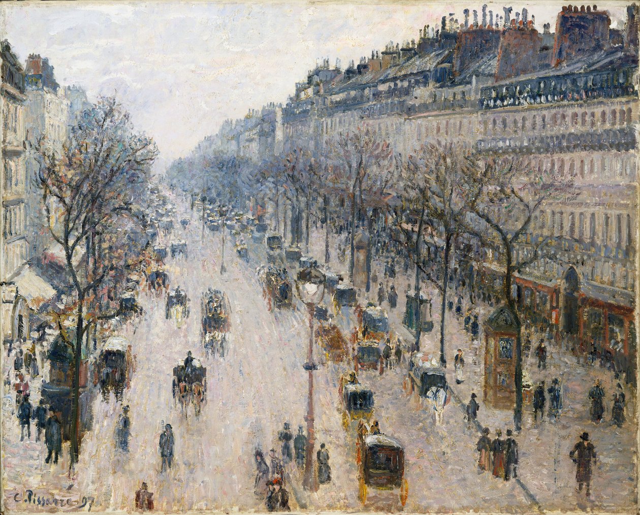 Boulevard Montmartre una mañana de invierno de Camille Jacob Pissarro