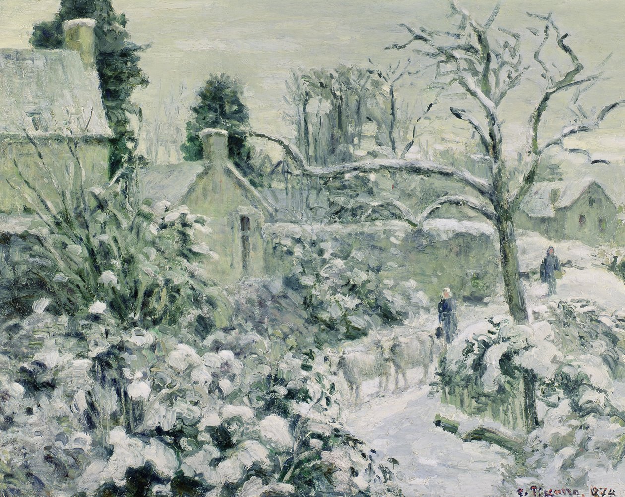 Efecto de la nieve con vacas en Montfoucault, 1874 de Camille Jacob Pissarro