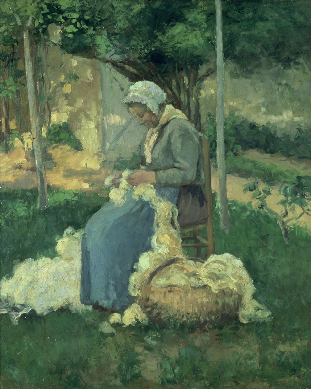 Campesina cardando lana, 1875 de Camille Jacob Pissarro