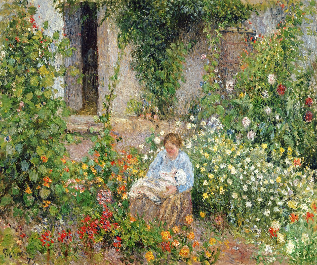 Madre e hijo en las flores, 1879 de Camille Jacob Pissarro