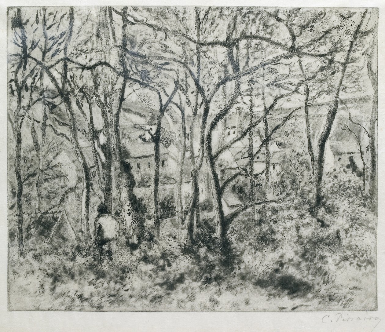 Paisaje bajo el bosque, en el Hermitage (Pontoise), 1879 de Camille Jacob Pissarro