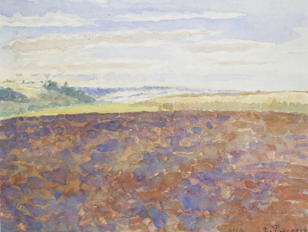 Estudio de un paisaje con un campo arado, Eragny-sur-Epte, c. 1886 - 1890 de Camille Jacob Pissarro