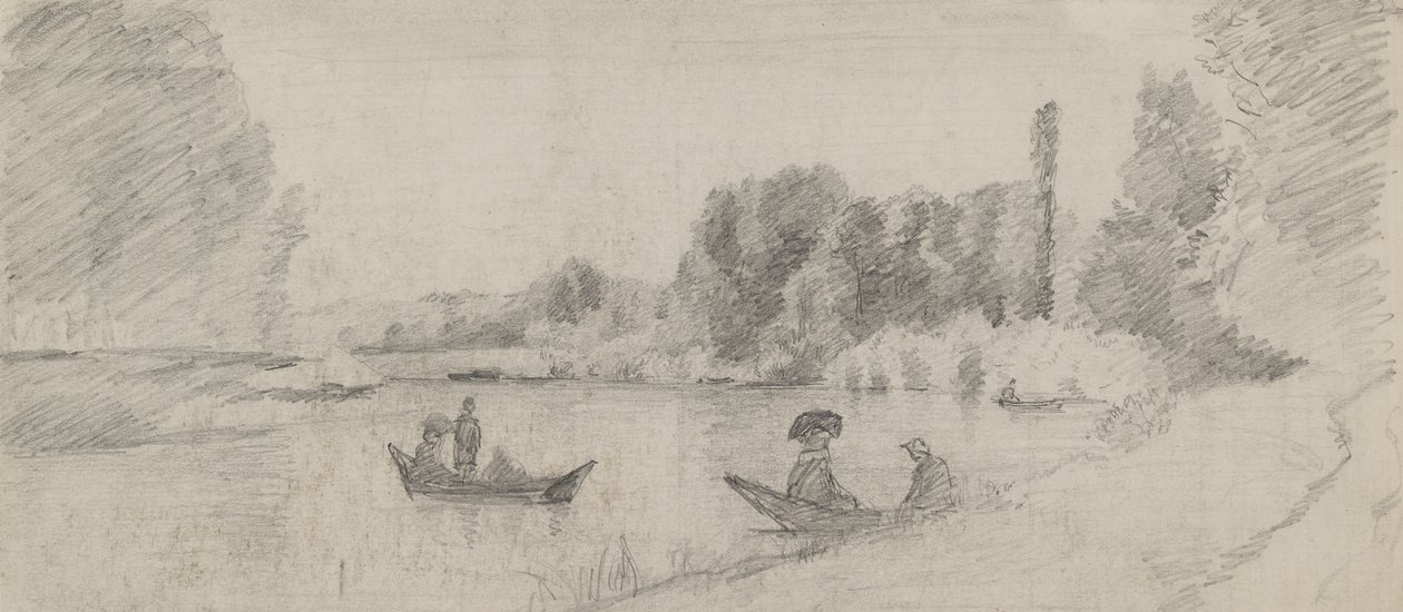 Estudio de un paisaje fluvial con barcos, 1863 - 1864 de Camille Jacob Pissarro