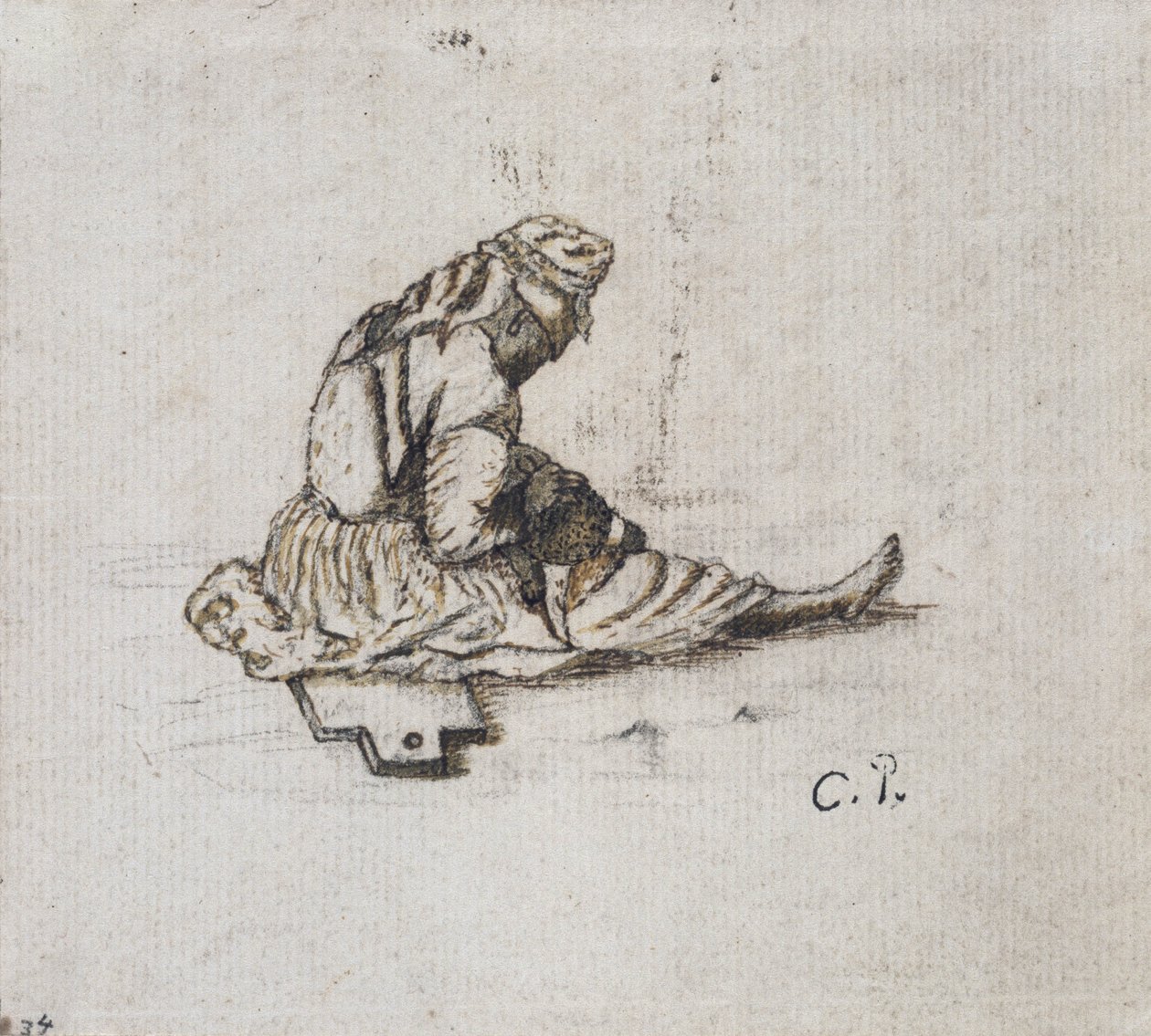 Estudio de una figura femenina sentada, cosiendo de Camille Jacob Pissarro