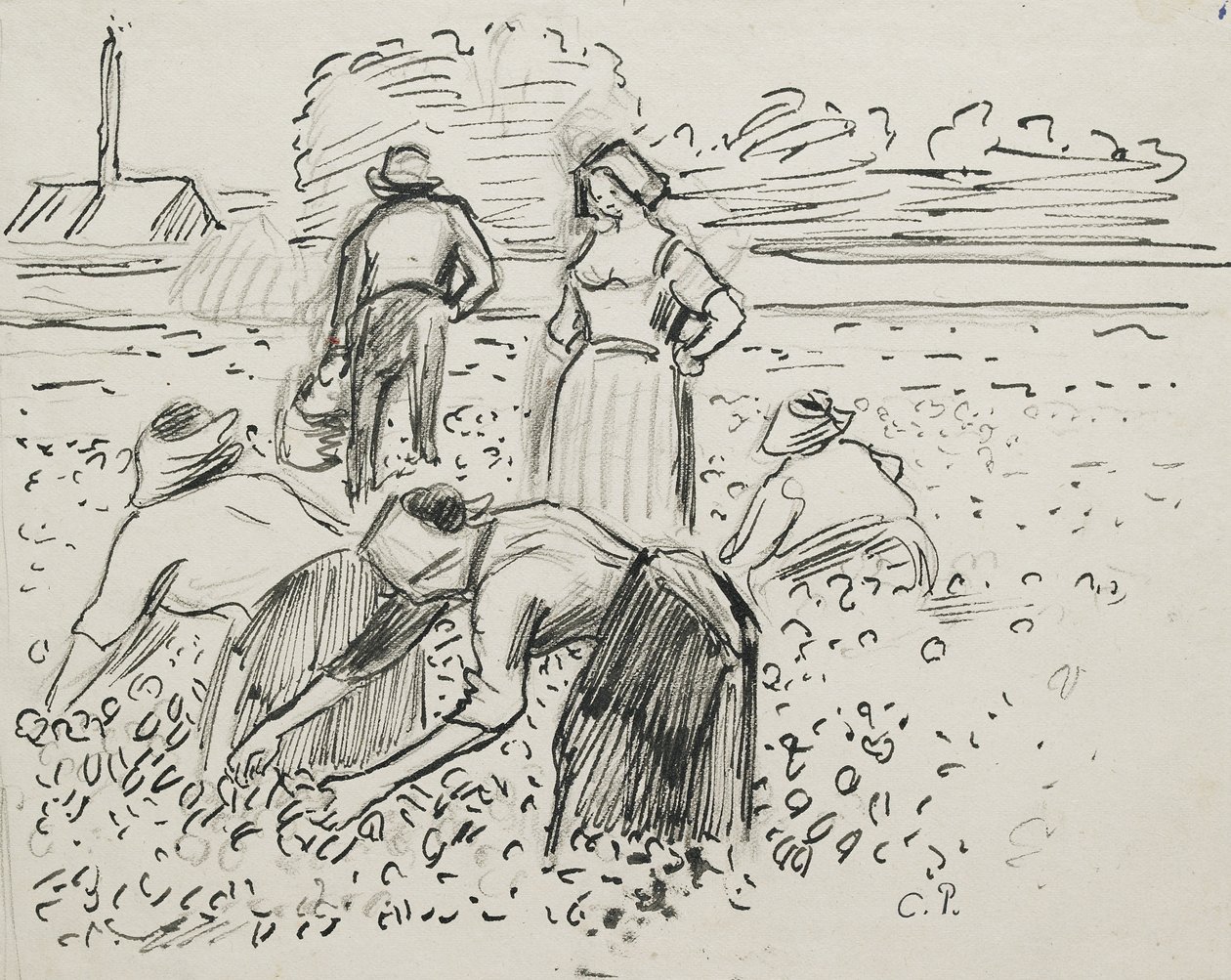Estudio de cinco figuras campesinas trabajando en un campo, 1887 de Camille Jacob Pissarro
