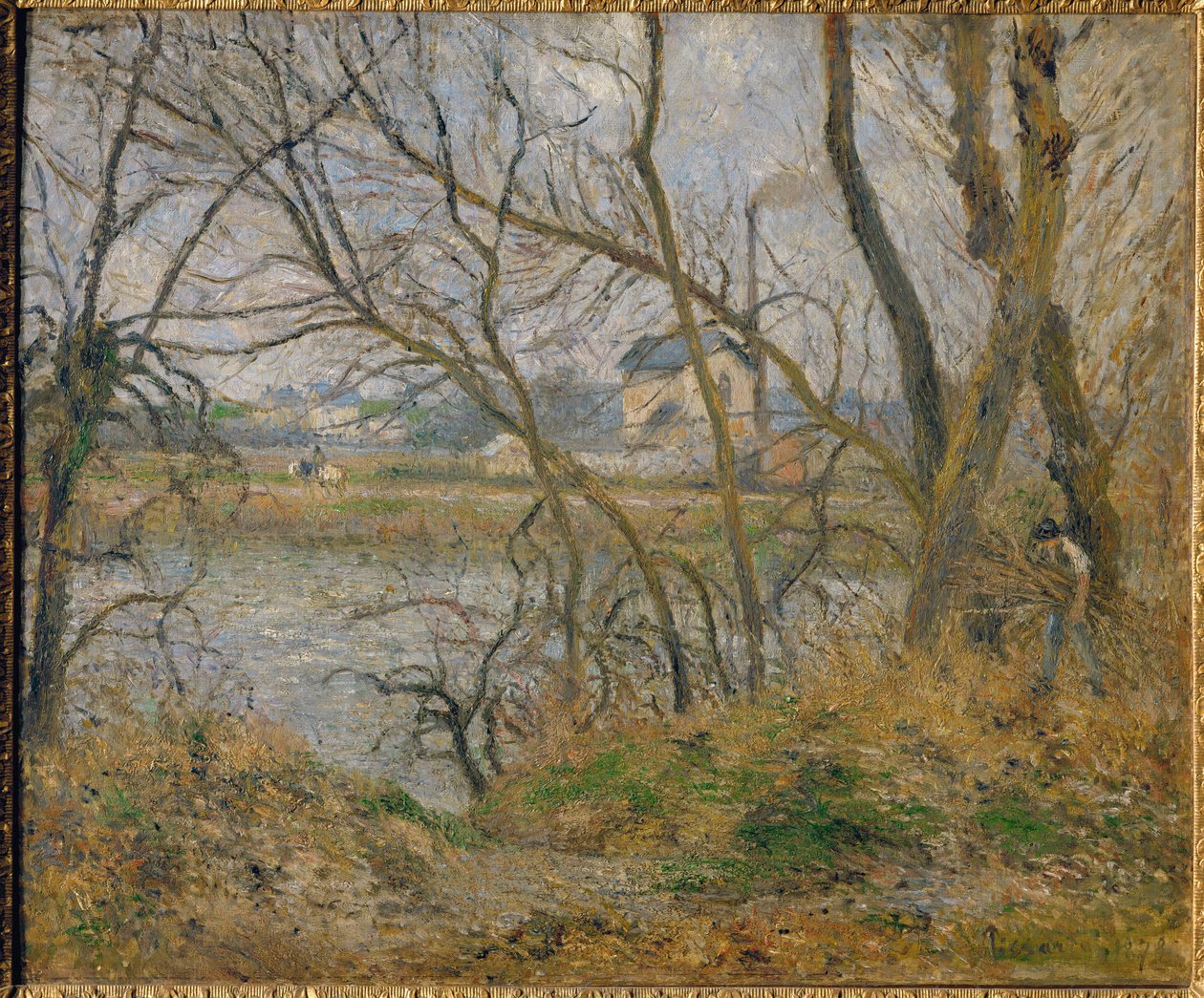 A orillas del Oise, cerca de Pontoise, el tiempo gris ... de Camille (after) Pissarro