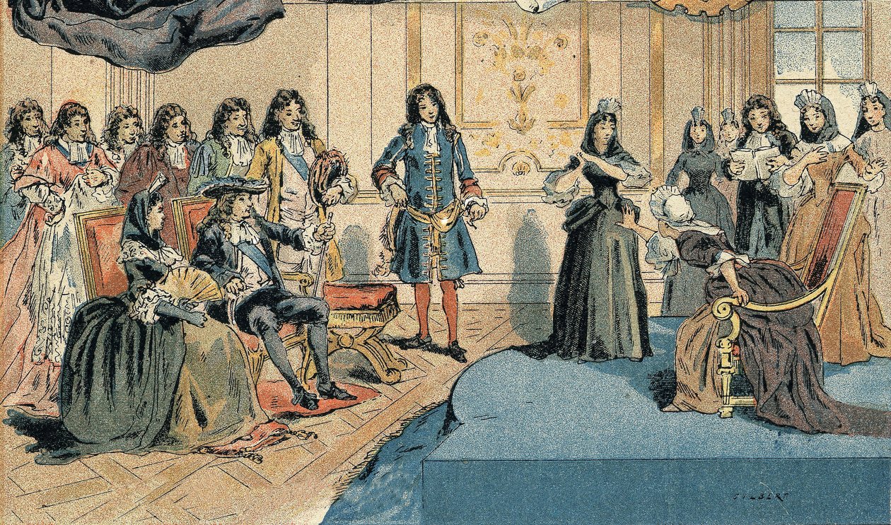 Representación de "Athalie "de Jean Racine ante Luis XIV (1638-1715) y Madame (Mariquise) de Maintenon (Francoise d