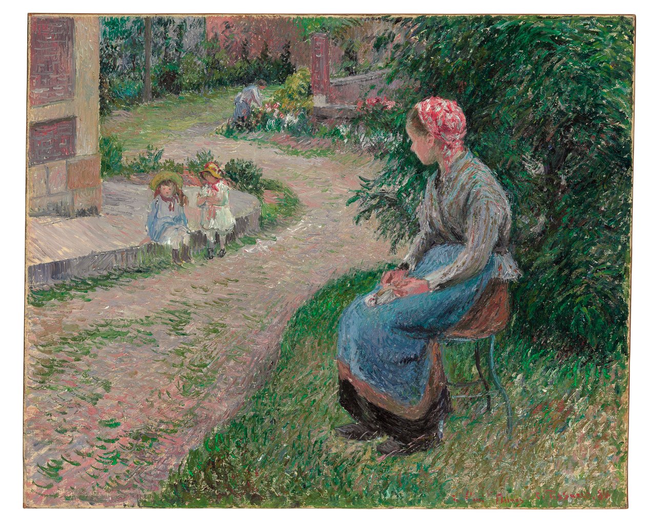 Un sirviente sentado en el jardín en Eragny, 1884 de Camille Jacob Pissarro