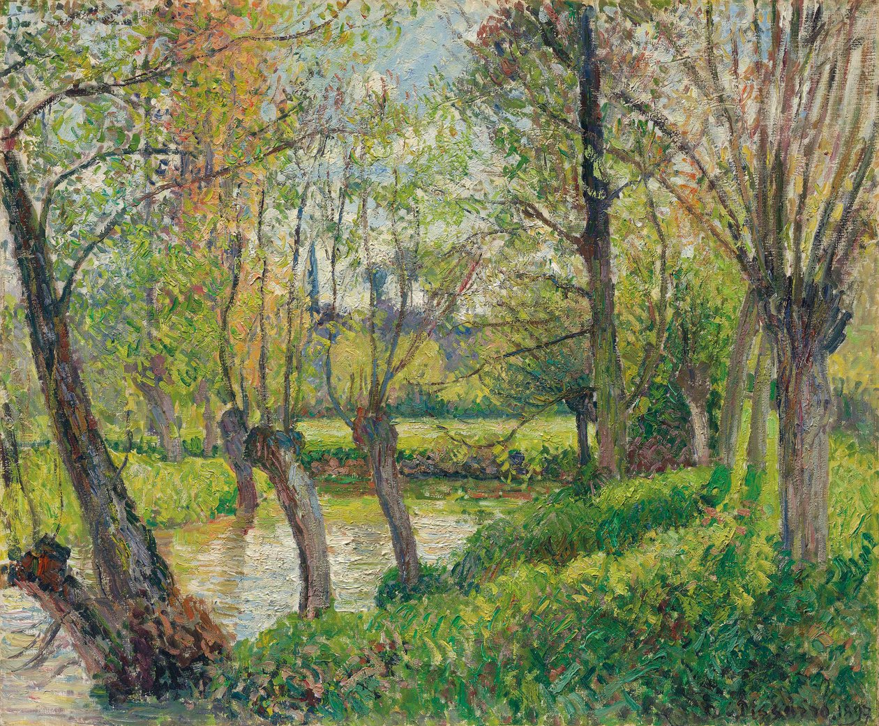 Bordes del Epte en Giverny, puesta de sol, 1897 de Camille Jacob Pissarro