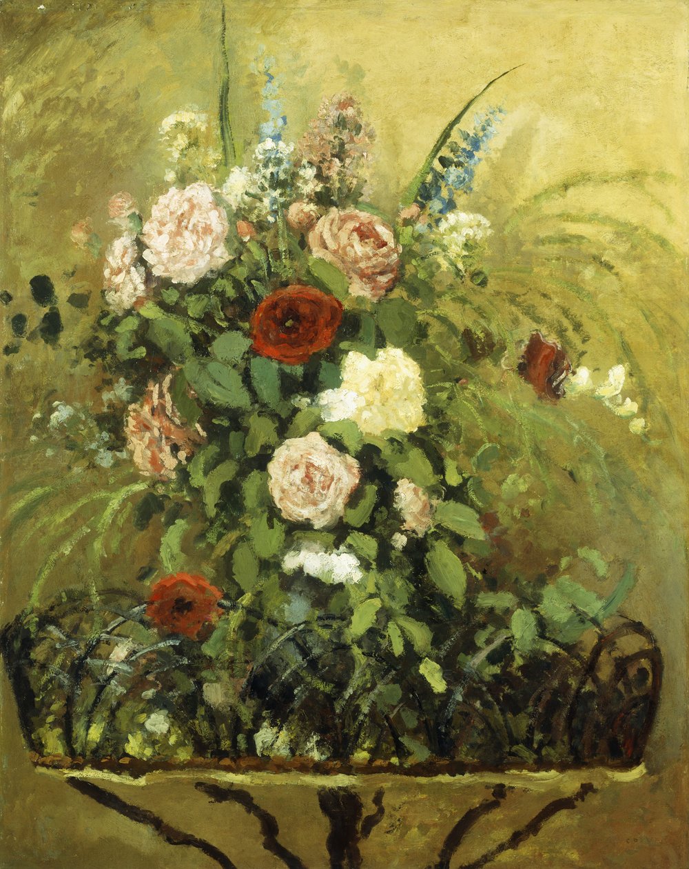 Ramo de Flores con una Jardinera de Madera Rústica, c.1876 de Camille Jacob Pissarro