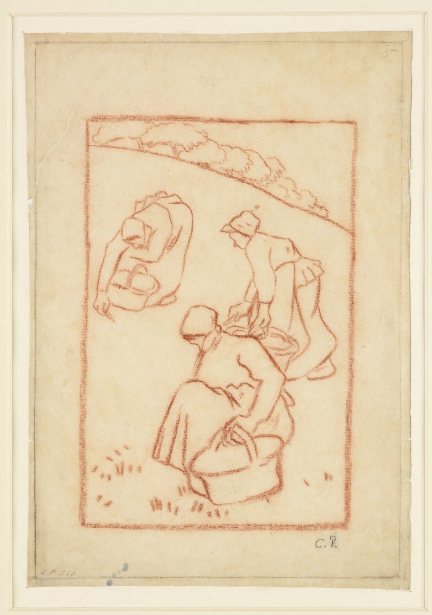 Estudio compositivo para "Mujeres desyerbando la hierba" de Camille Jacob Pissarro