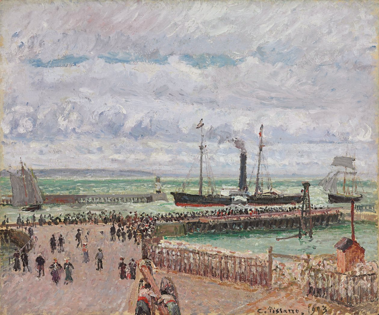 Entrada al puerto de Le Havre y los rompeolas del oeste, clima gris luminoso, 1903 de Camille Jacob Pissarro