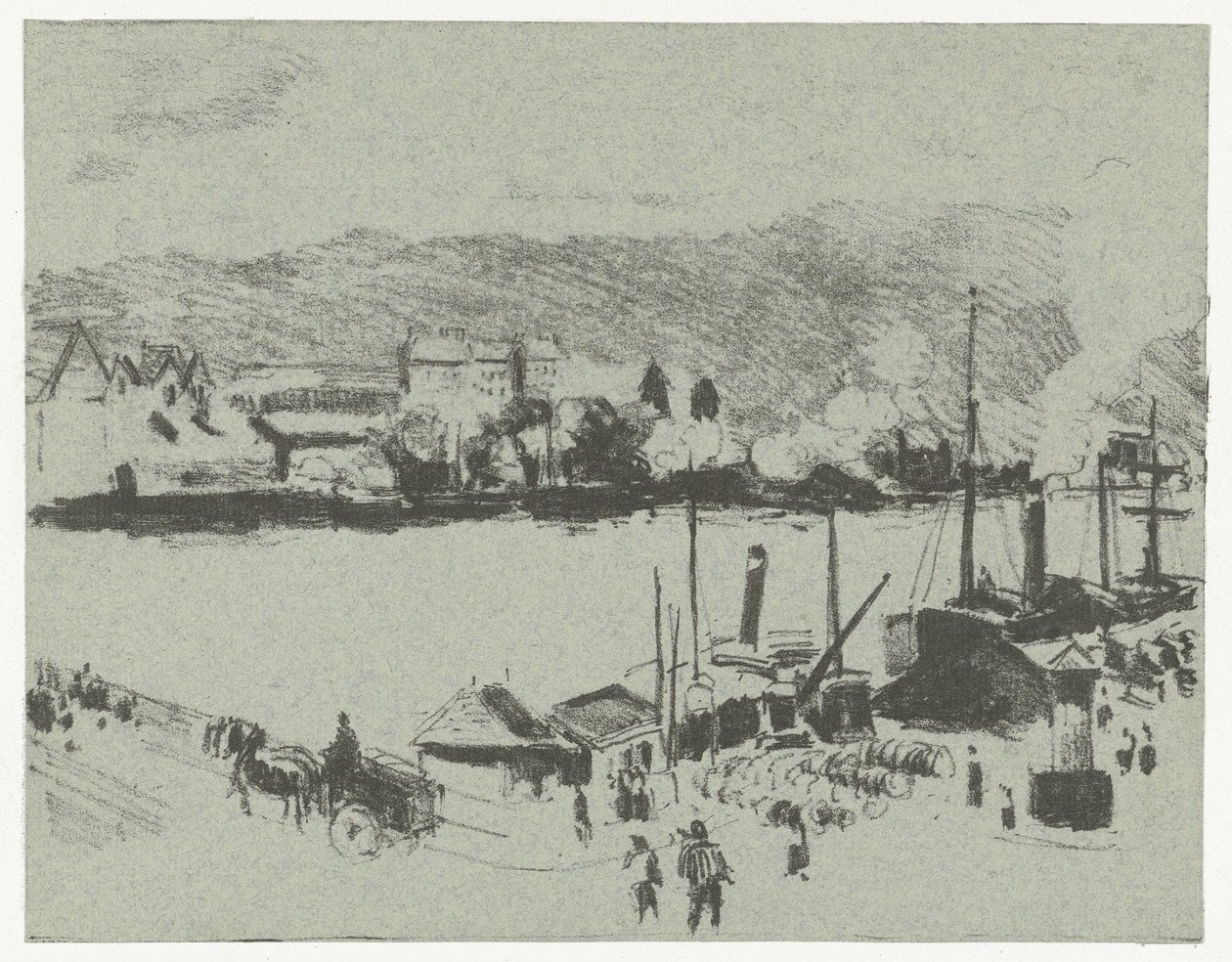 Vista del muelle del Sena en Rouen Quai Boieldieu, en Rouen de Camille Jacob Pissarro