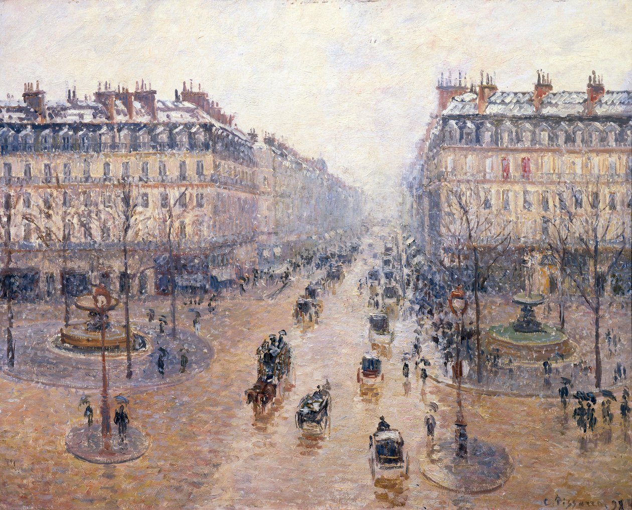 La Avenida de la Ópera. Nieve. Mañana, 1898 de Camille Jacob Pissarro