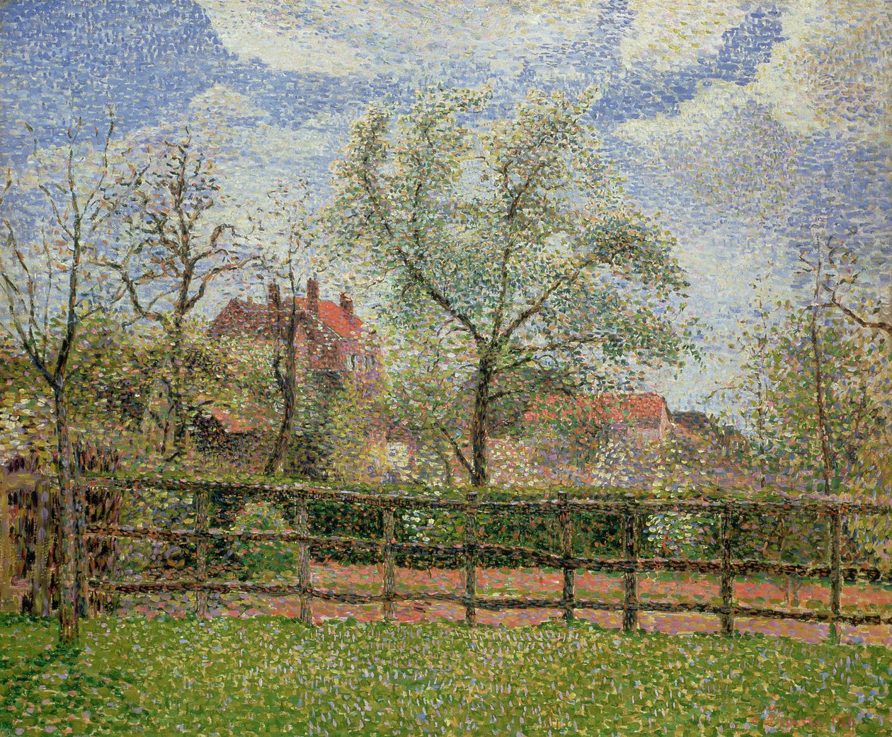 Perales y flores en Eragny, mañana de Camille Jacob Pissarro