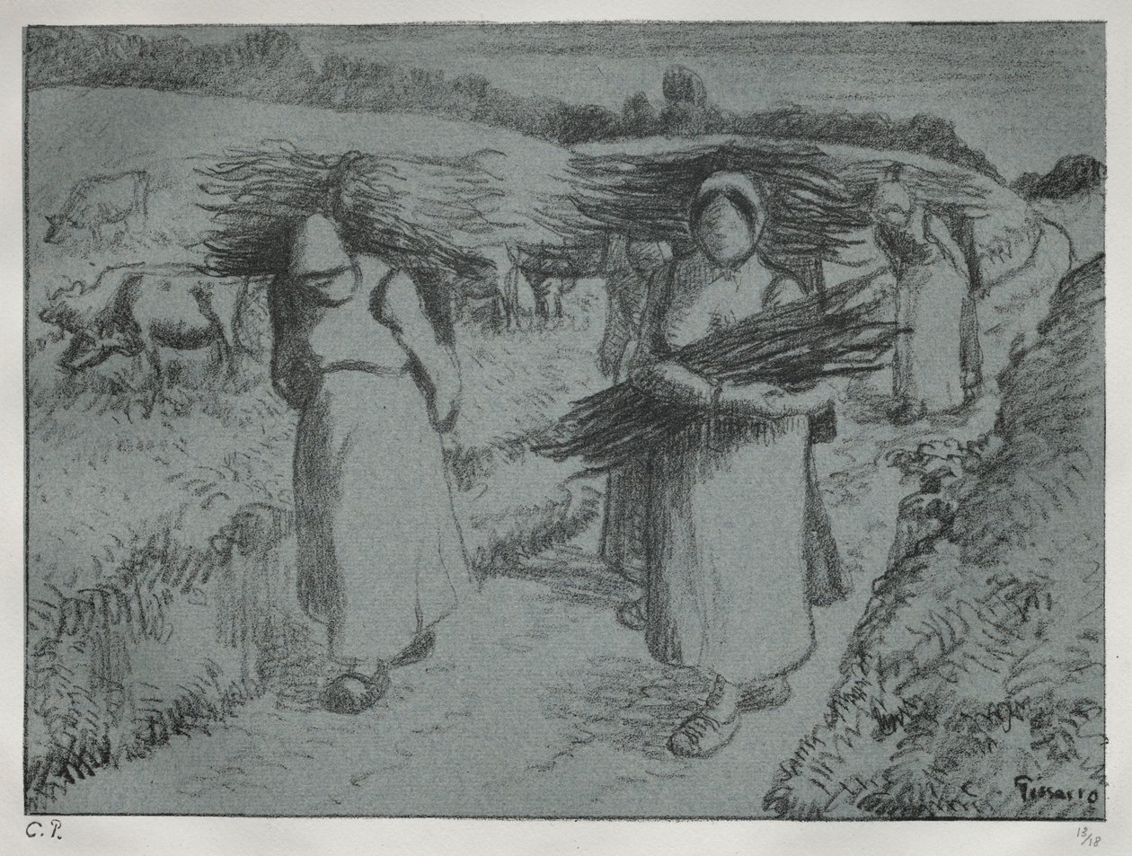 Campesinos llevando fajos, c. 1896 de Camille Jacob Pissarro