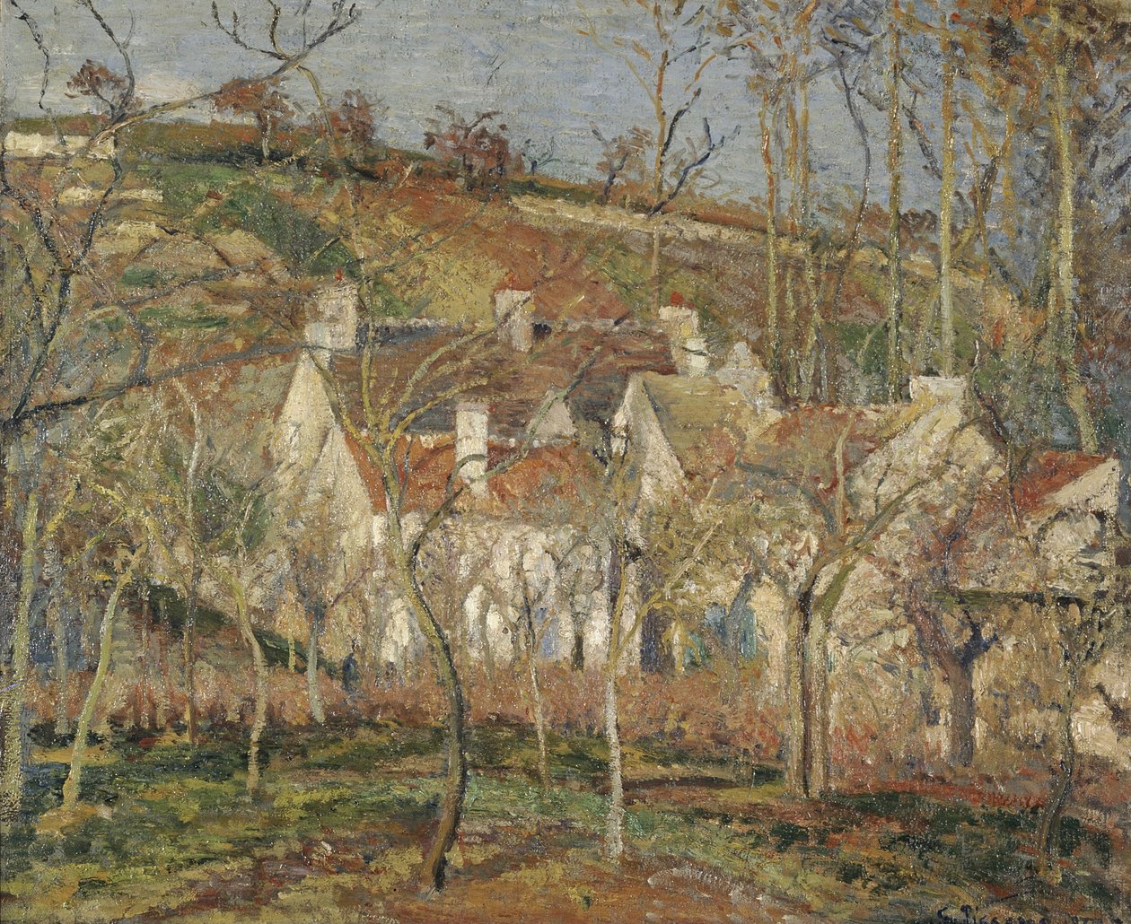 Tejados Rojos, esquina de un pueblo, invierno, 1877 de Camille Jacob Pissarro