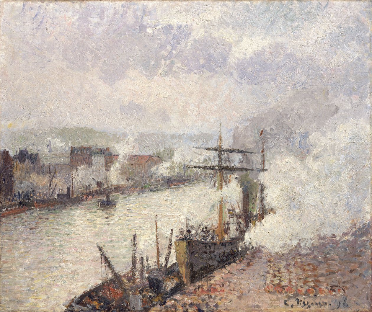 Vapores en el puerto de Rouen, 1896 de Camille Jacob Pissarro