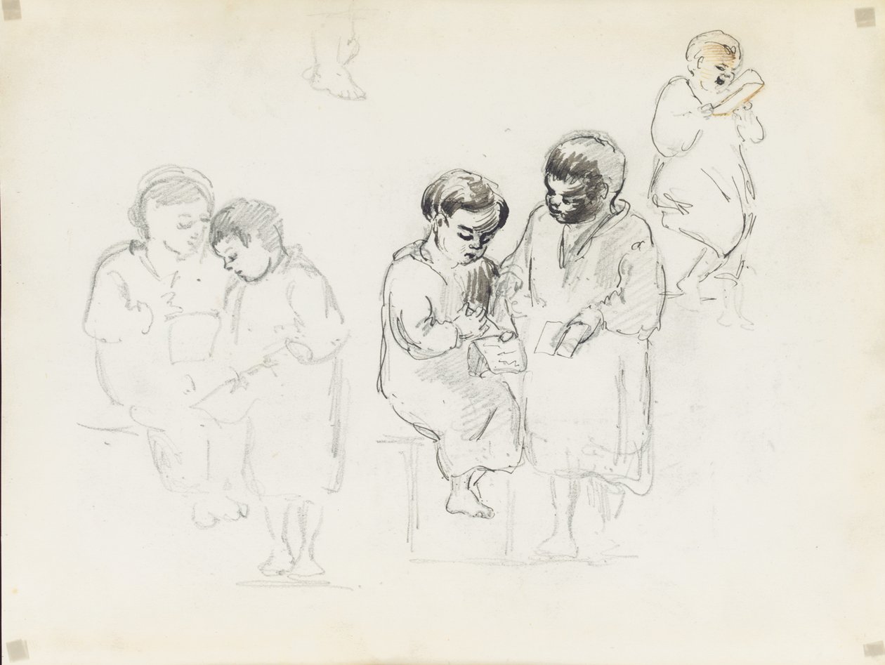 Estudios de dos niños leyendo de Camille Jacob Pissarro