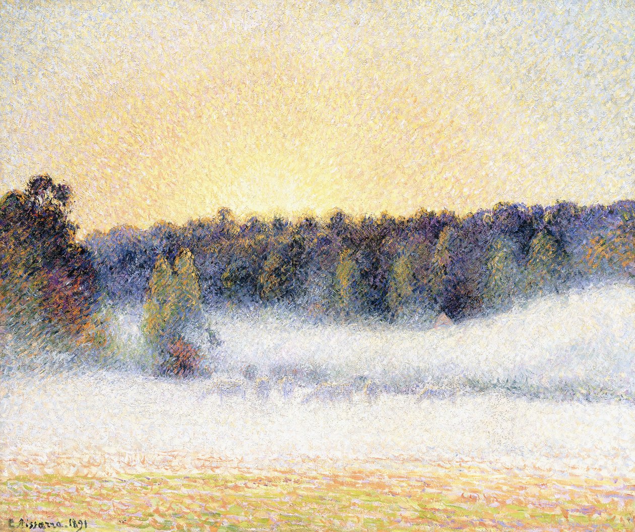 Atardecer y niebla en Eragny, 1891 de Camille Jacob Pissarro