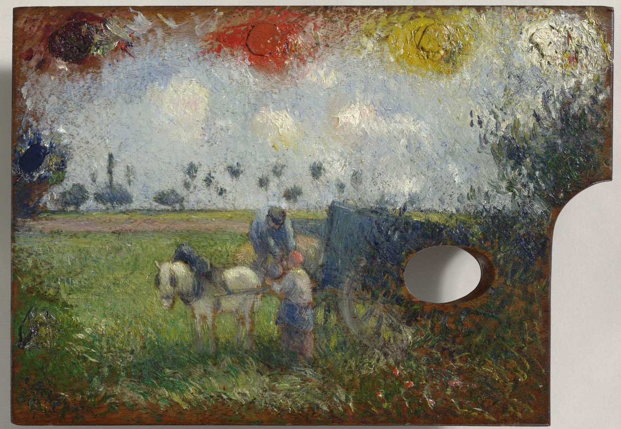 La paleta del artista con un paisaje, c.1878-80 de Camille Jacob Pissarro