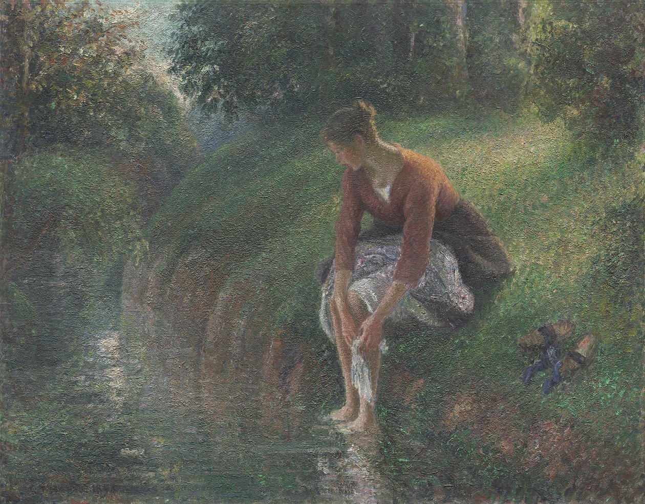 Mujer bañando sus pies en un arroyo, 1894-95 de Camille Jacob Pissarro