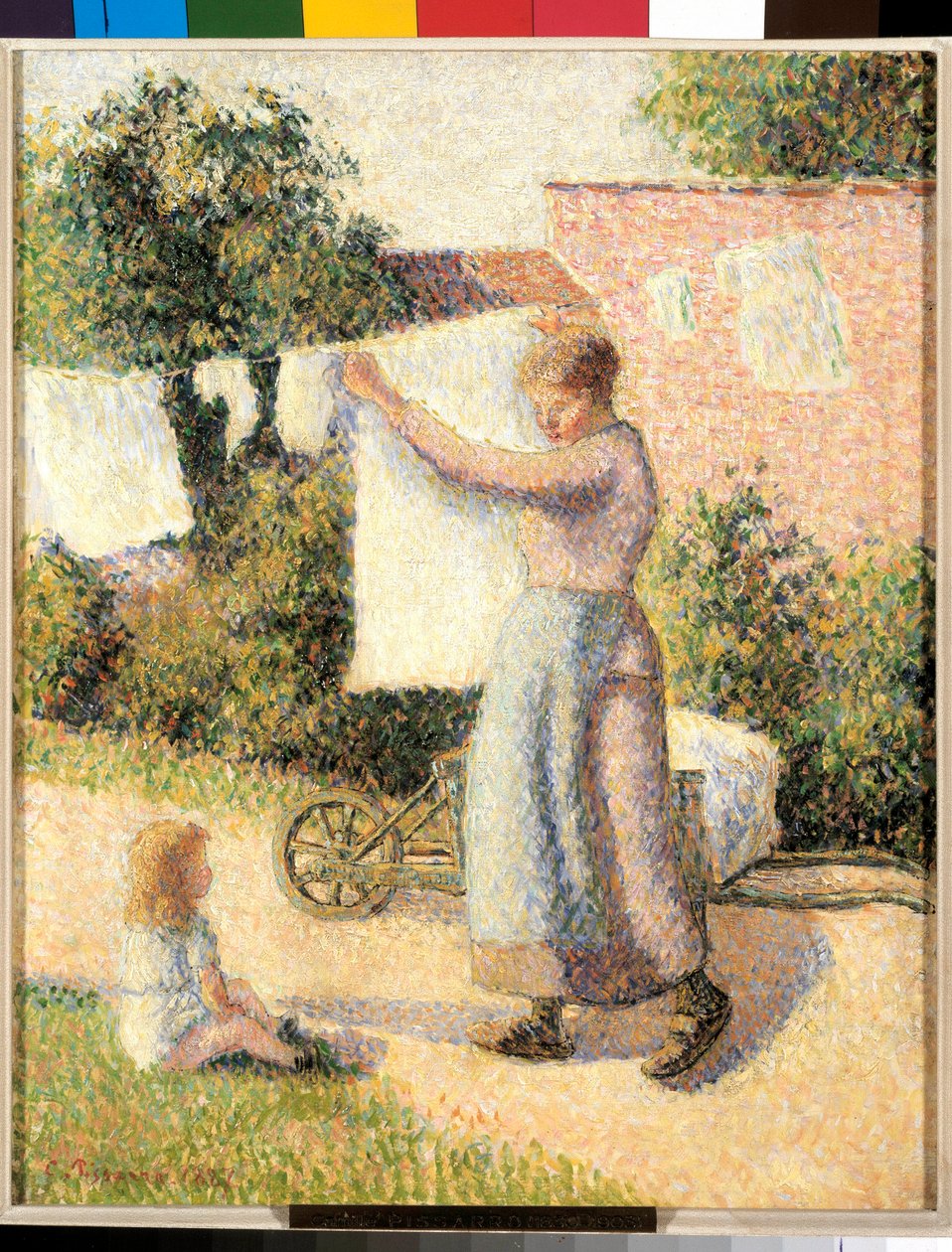 Mujer extendiendo ropa. Pintura de Camille Pissarro (1830-1903) 1887. Dim. 0,41 x 0,32 m. París, Museo de Orsay de Camille Jacob Pissarro