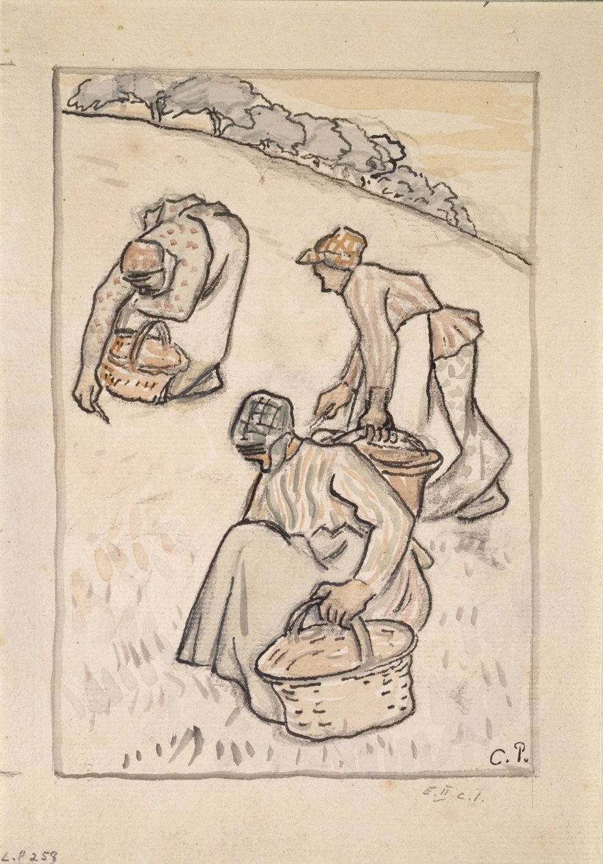 Mujeres desyerbando el césped de Camille Jacob Pissarro
