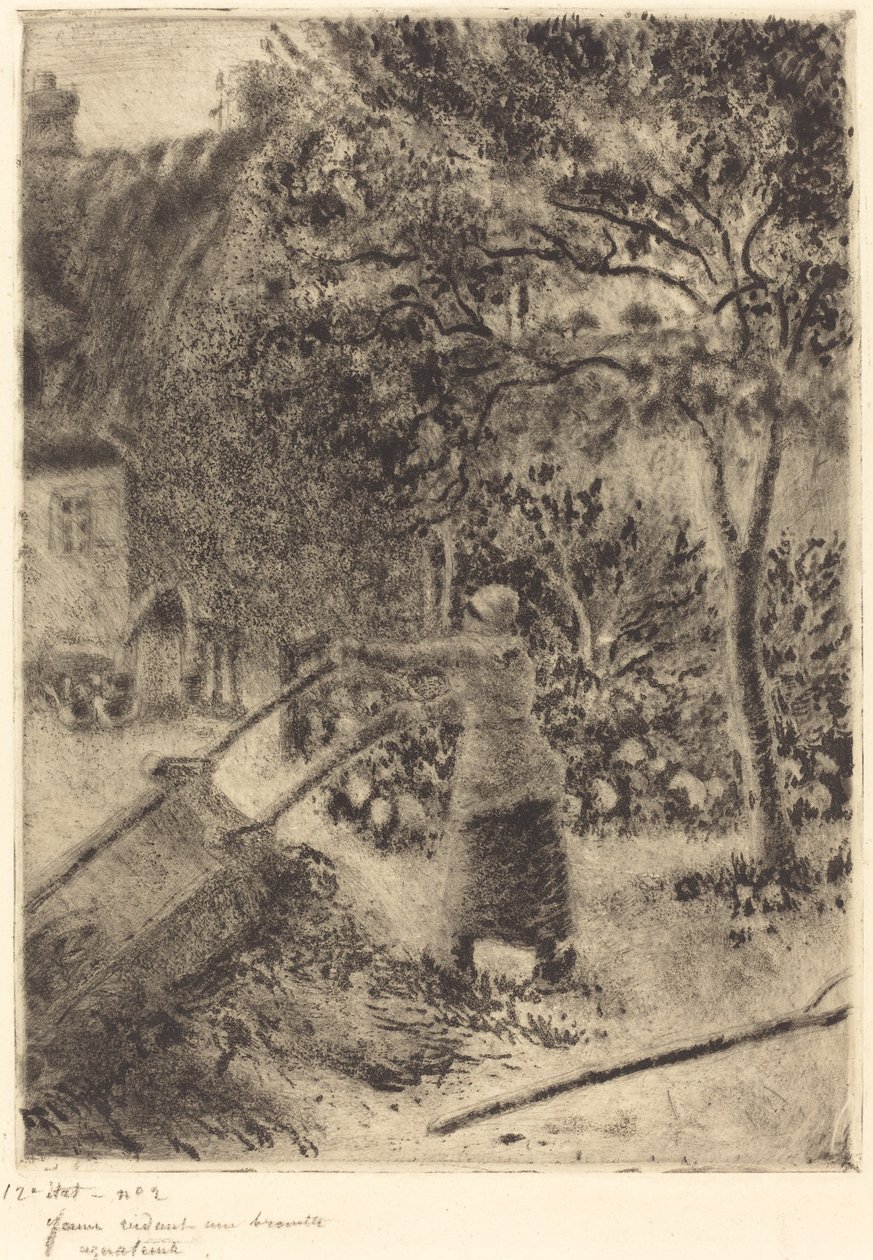 Una mujer vaciando una carretilla, 1880 de Camille Pissarro