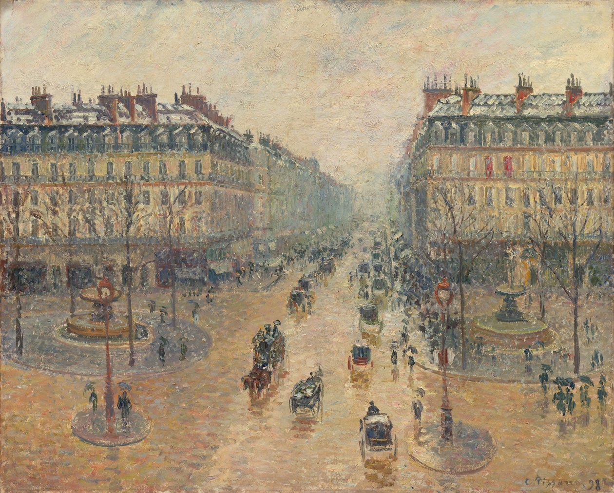 Avenida de la Ópera, efecto de nieve, por la mañana de Camille Pissarro