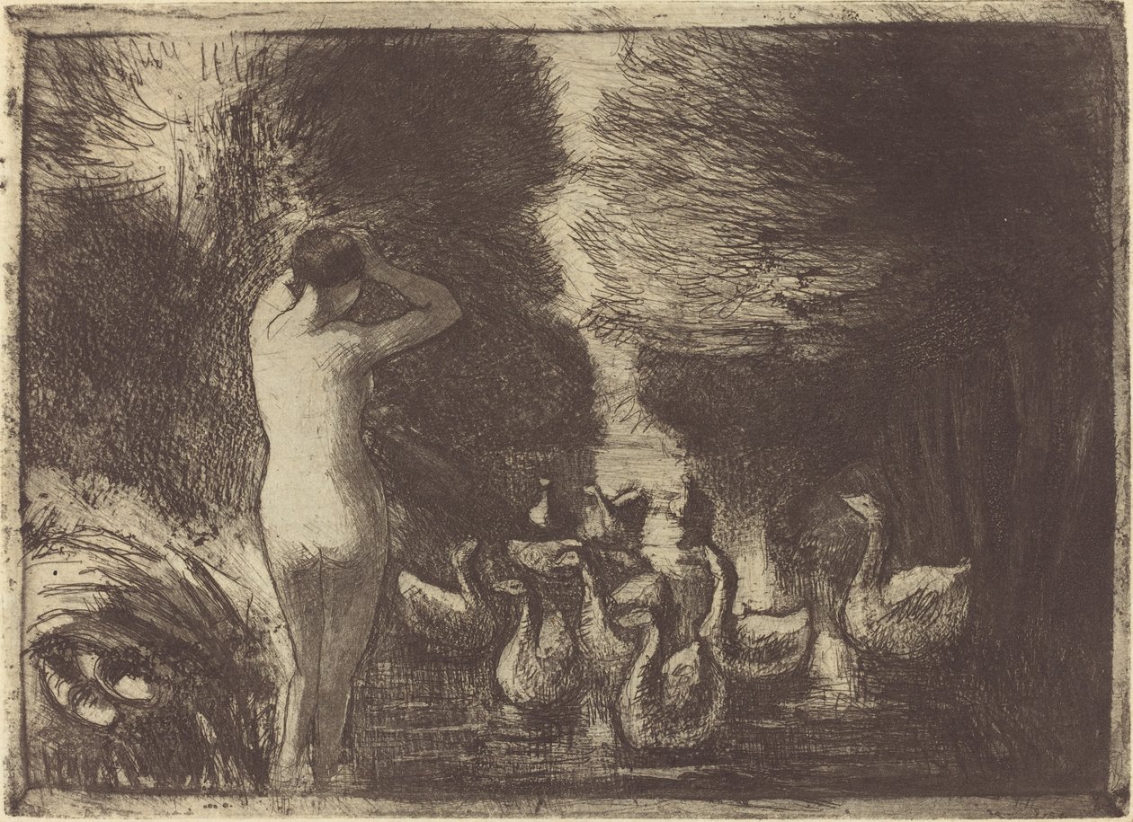 Bañista con Gansos de Camille Pissarro
