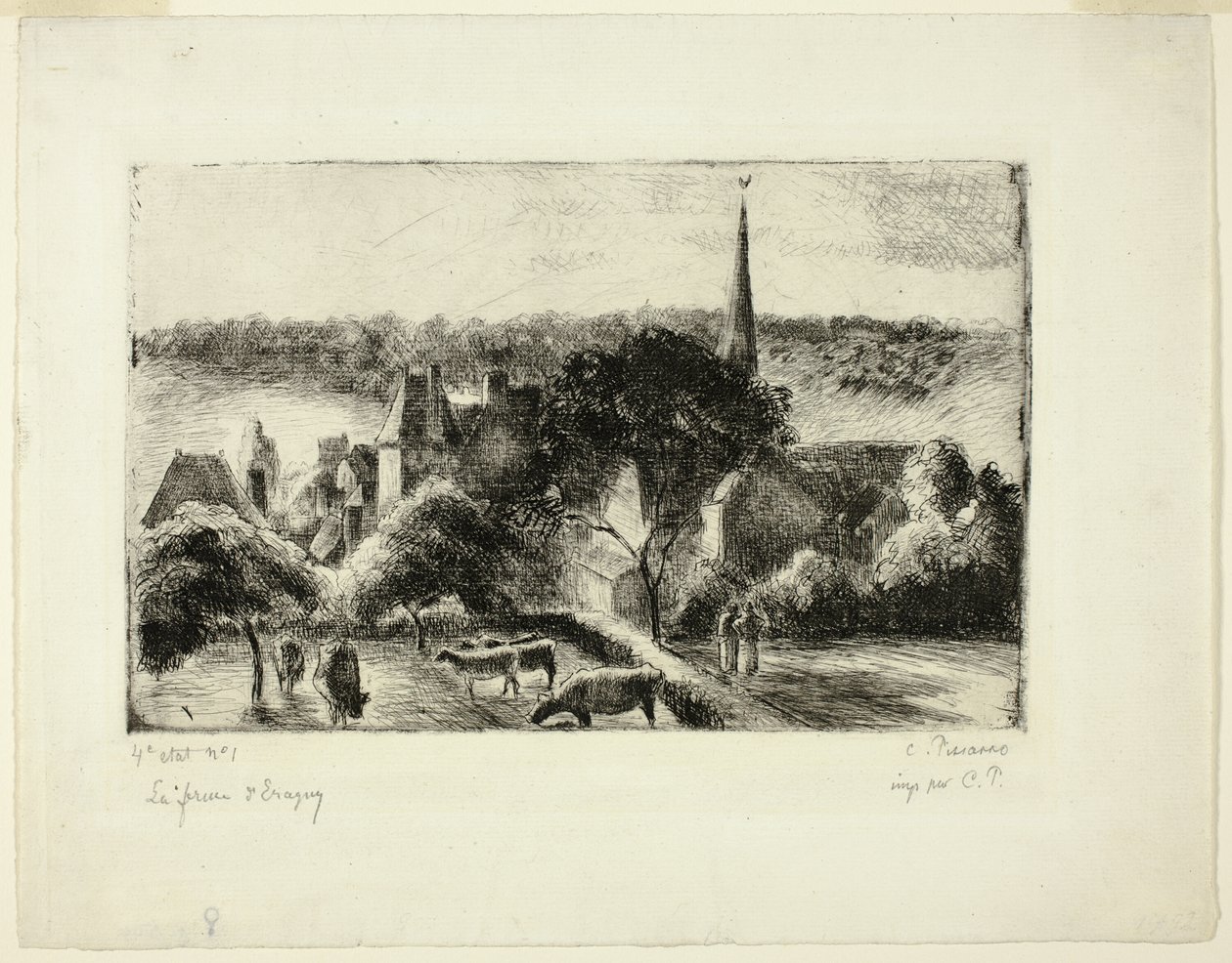 Iglesia y granja en Éragny de Camille Pissarro