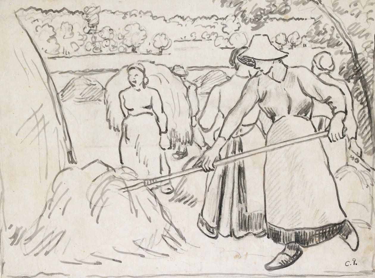 Estudio composicional de cosechadores en un paisaje, c. 1893 de Camille Pissarro