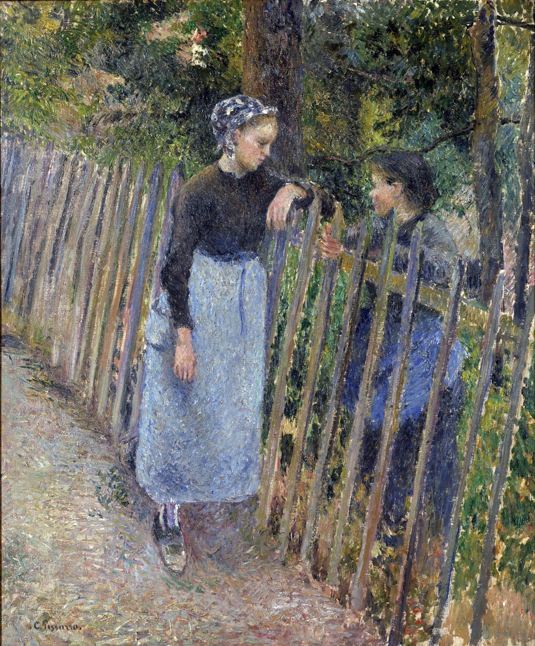 Pintura ""Conversación"" de Camille Pissarro (1830-1903) hacia 1881 Dim 65,3x54 cm Museo Nacional de Arte Occidental, Tokio de Camille Pissarro