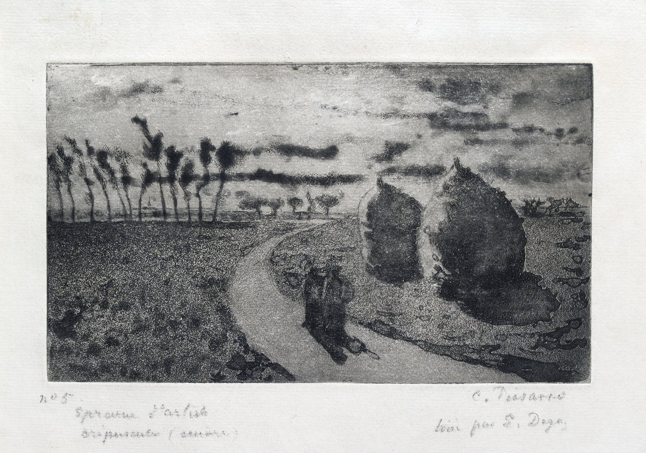 Crepúsculo con montones, 1879 de Camille Pissarro