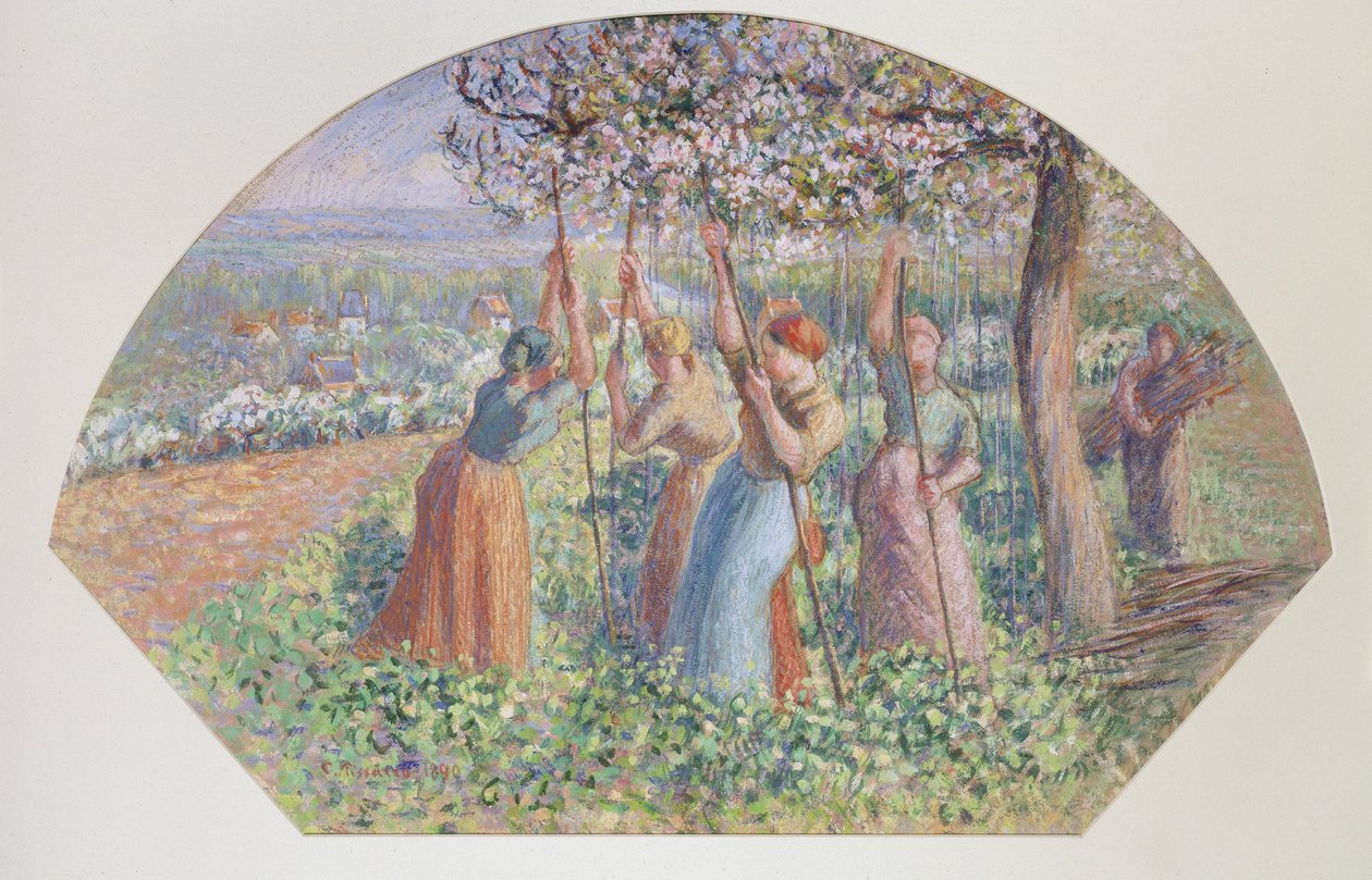Diseño para un Abanico: Los Estacadores de Guisantes, 1890 de Camille Pissarro