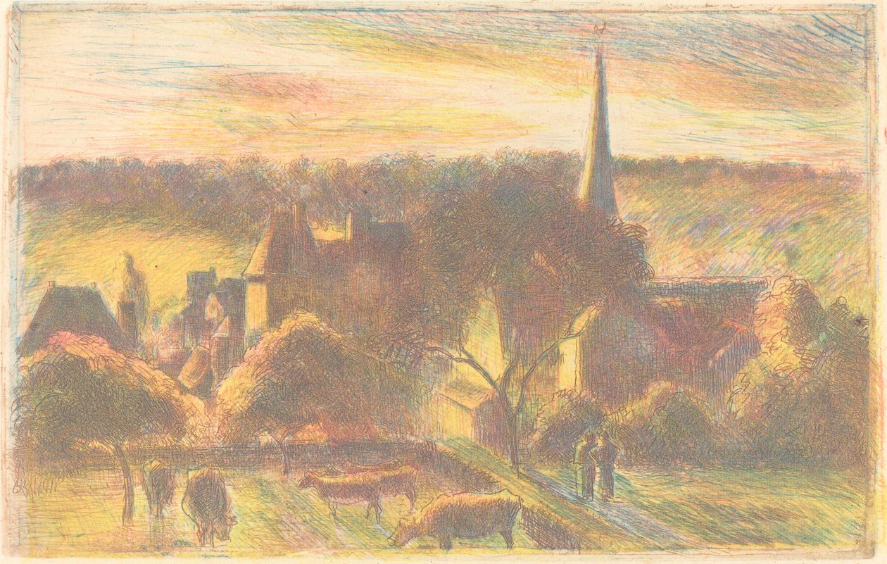 Iglesia y granja en Éragny, 1890 de Camille Pissarro