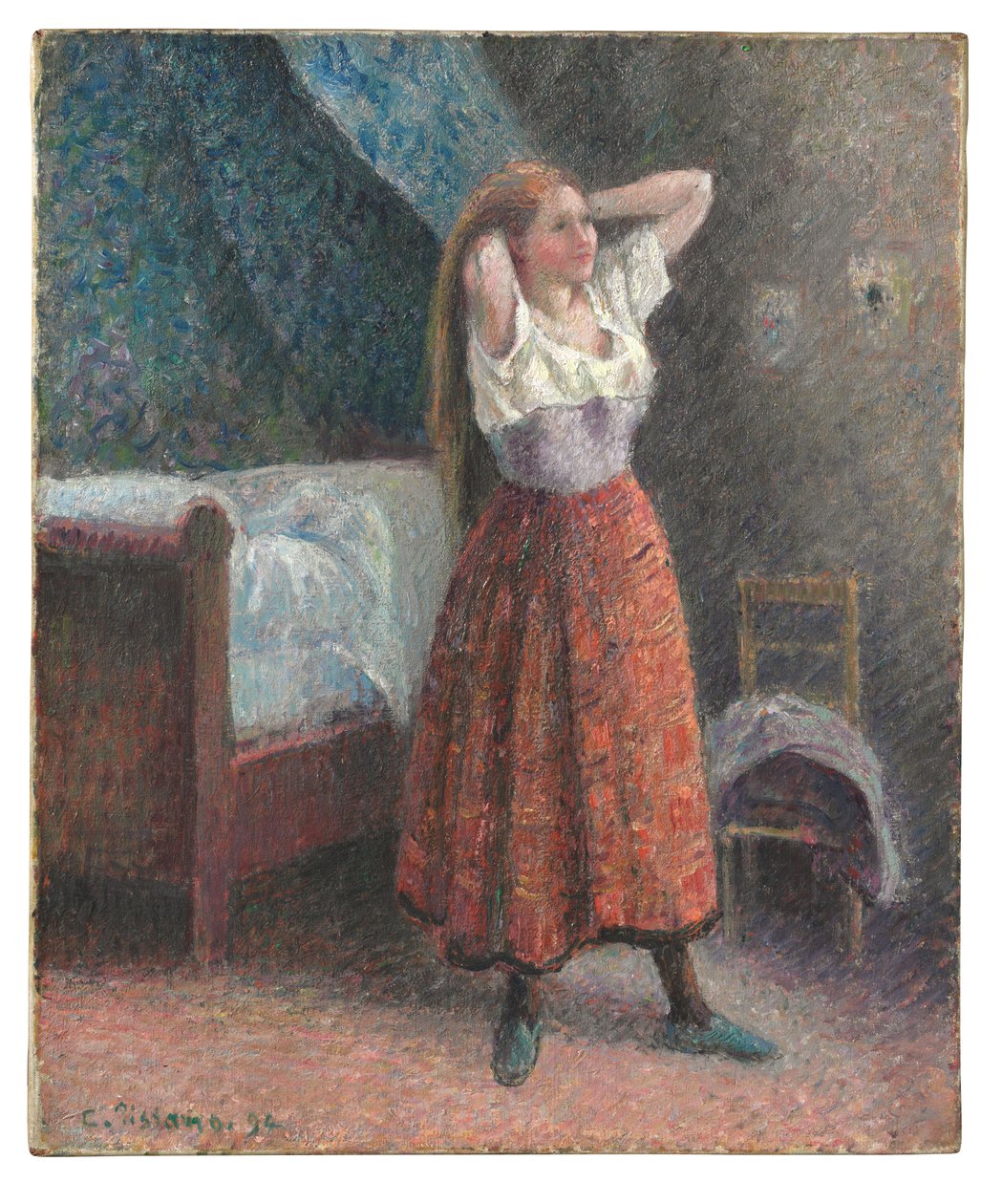 Mujer peinándose de Camille Pissarro