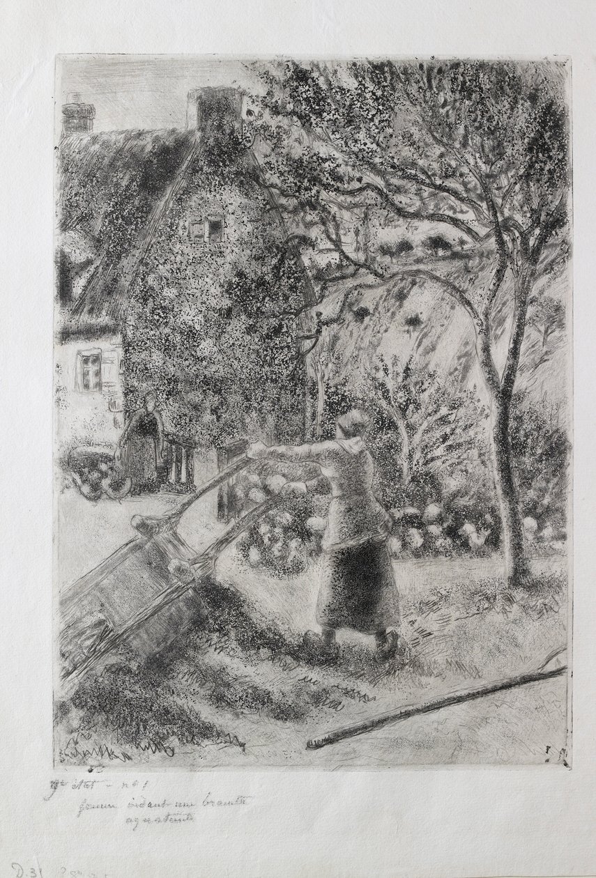 Mujer vaciando una carretilla, 1880 de Camille Pissarro