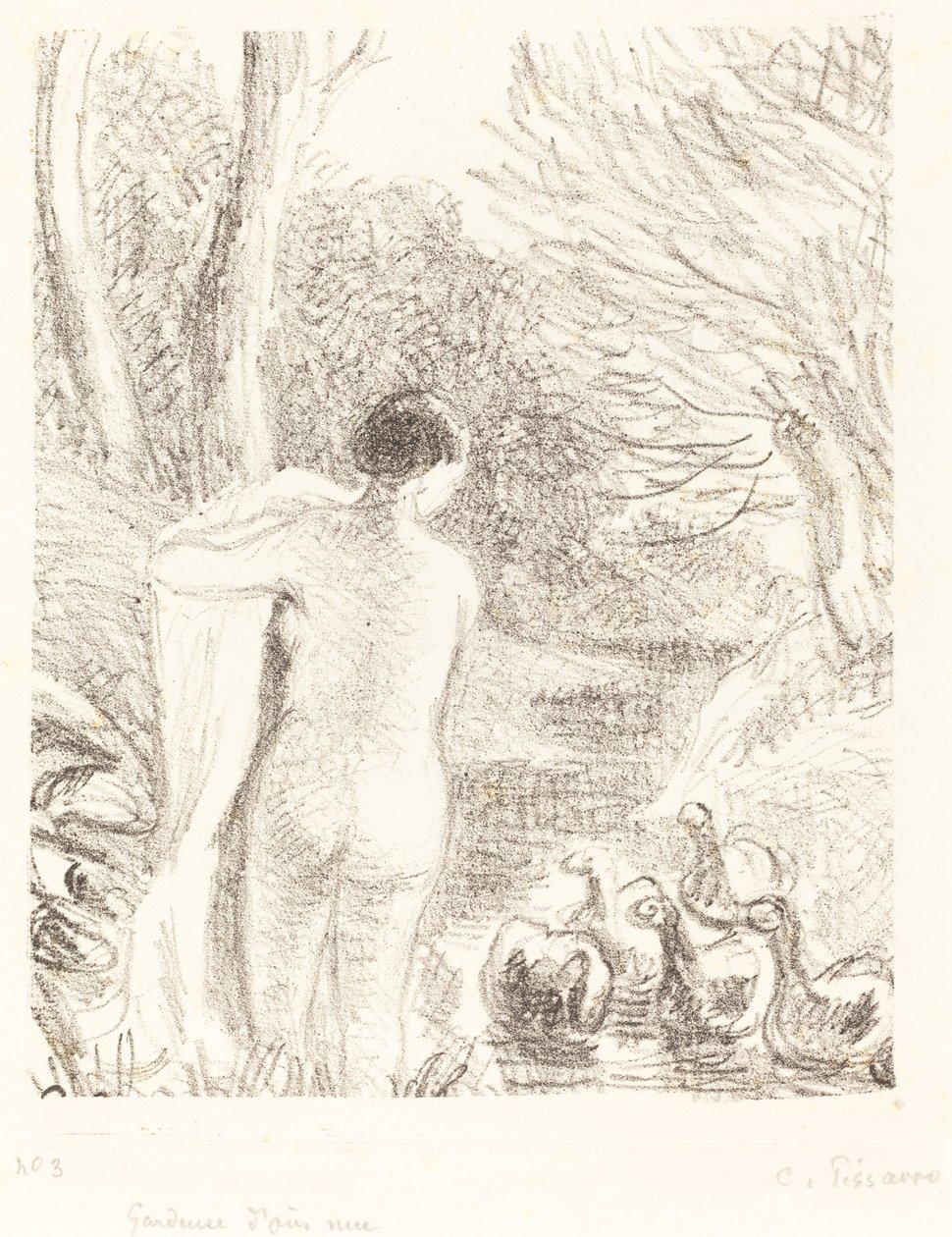 Niña de los gansos desnuda de Camille Pissarro