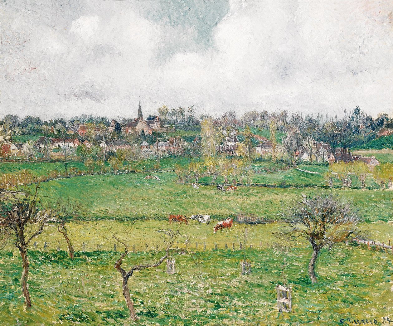 Kotava:  "Wiks va Bazincourt (trutca ke Pissarro)"
En francés:  Vue de Bazincourt de Camille Pissarro