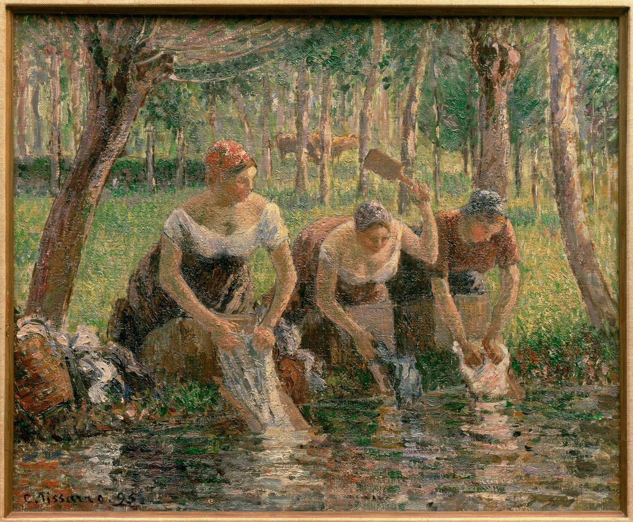 Les lavandieres ... (óleo sobre lienzo) de Camille Pissarro