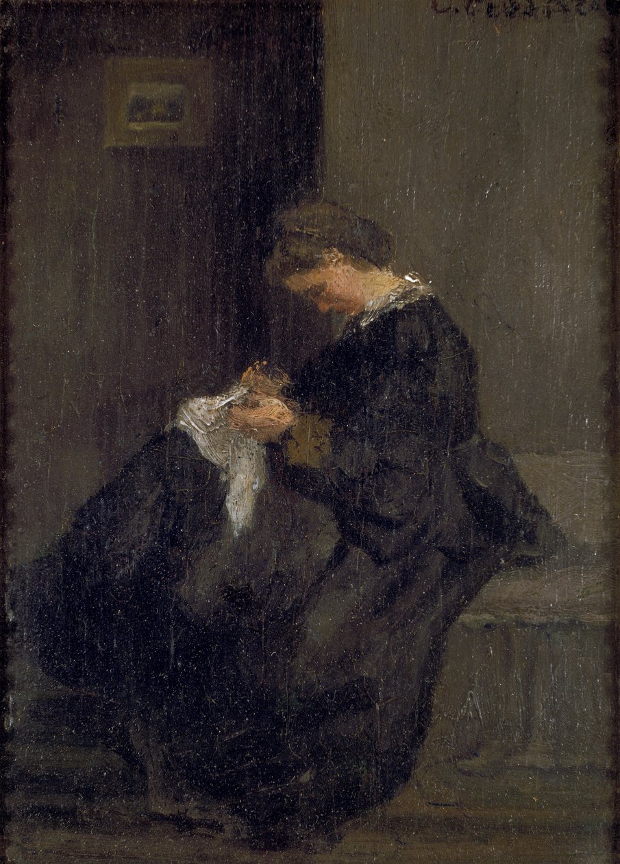 Mme Pissarro cosiendo, c. 1860 de Camille Pissarro