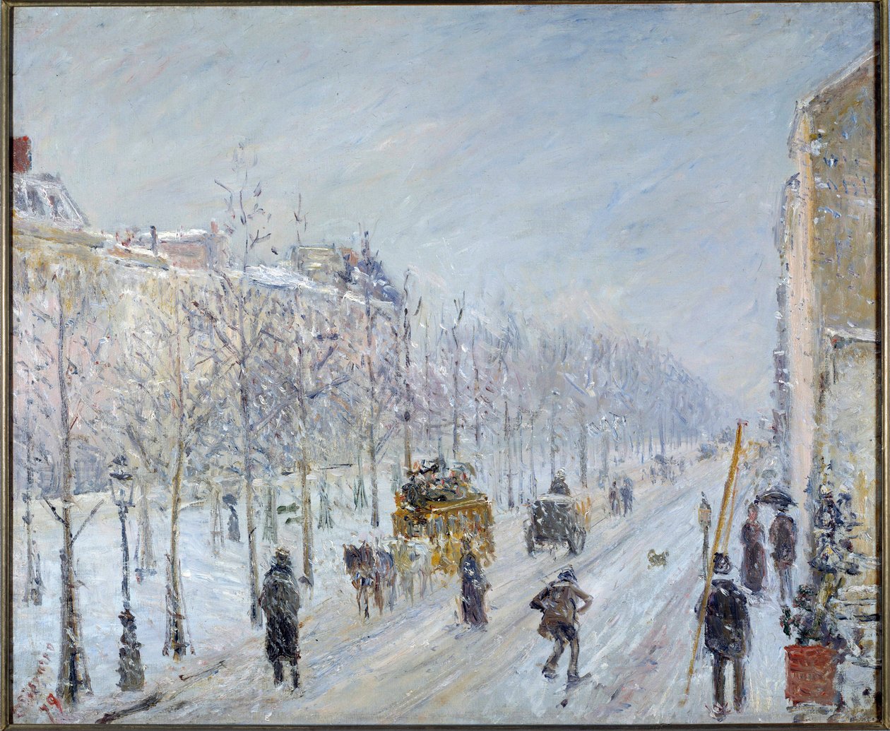 Bulevar parisino con nieve de Camille Pissarro