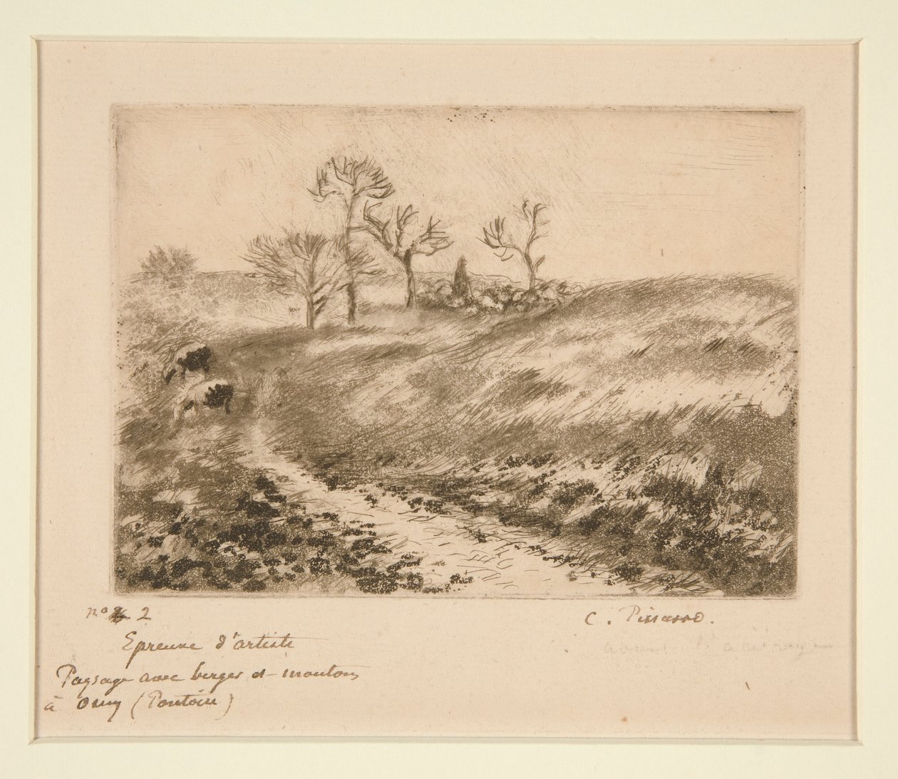 Paisaje con Pastor y Ovejas, Osny (Paisaje con Pastor y Ovejas en Osny) de Camille Pissarro